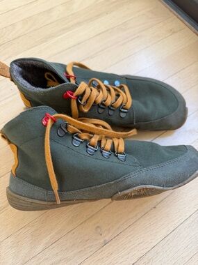 Wildling Barefoot Minimal Shoes Green Canvas with Tan Laces and Wool Inside
